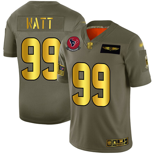 Personalized Texans #99 J.J. Watt Camo Gold Men’s Stitched Football Limited 2019 Salute To Service Jersey