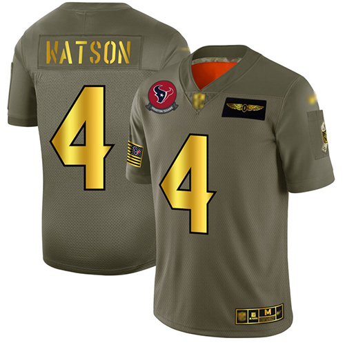 Personalized Texans #4 Deshaun Watson Camo Gold Men’s Stitched Football Limited 2019 Salute To Service Jersey