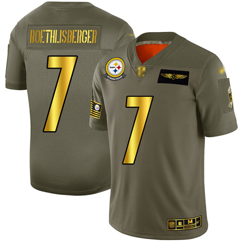 Personalized Steelers #7 Ben Roethlisberger Camo Gold Men’s Stitched Football Limited 2019 Salute To Service Jersey