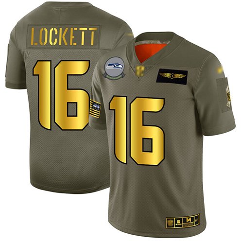 Personalized Seahawks #16 Tyler Lockett Camo Gold Men’s Stitched Football Limited 2019 Salute To Service Jersey