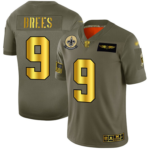 Personalized Saints #9 Drew Brees Camo Gold Men’s Stitched Football Limited 2019 Salute To Service Jersey