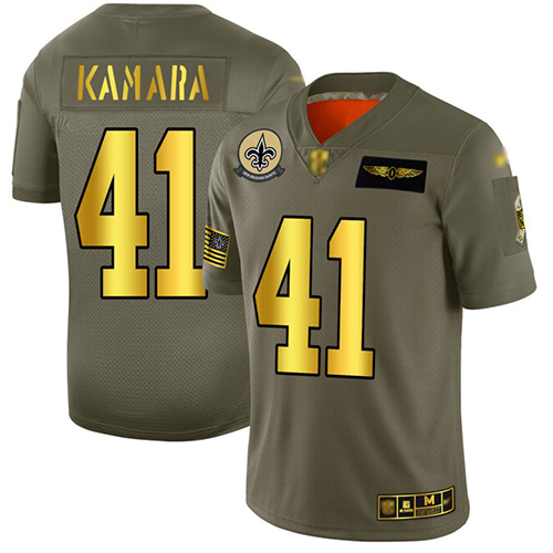 Personalized Saints #41 Alvin Kamara Camo Gold Men’s Stitched Football Limited 2019 Salute To Service Jersey