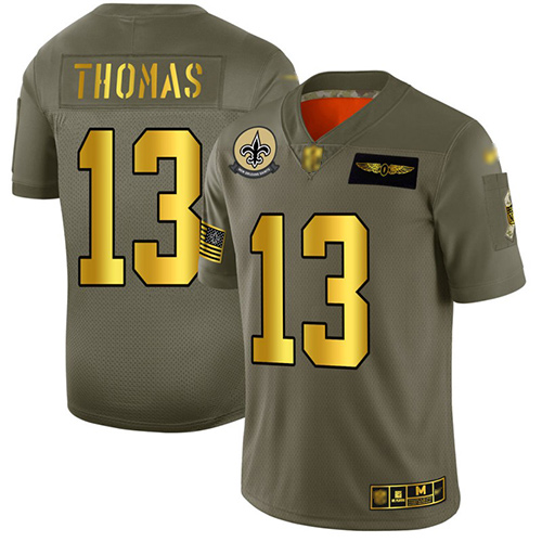 Personalized Saints #13 Michael Thomas Camo Gold Men’s Stitched Football Limited 2019 Salute To Service Jersey