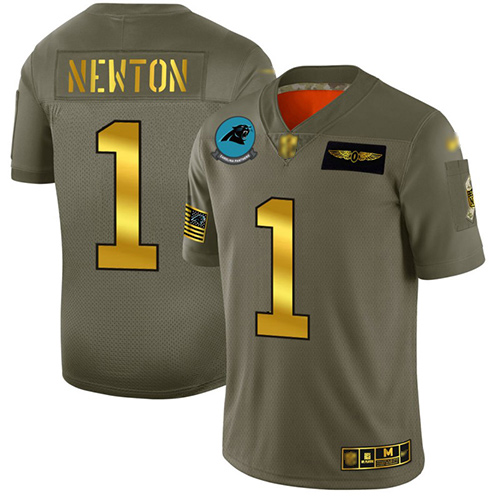 Personalized Panthers #1 Cam Newton Camo Gold Men’s Stitched Football Limited 2019 Salute To Service Jersey
