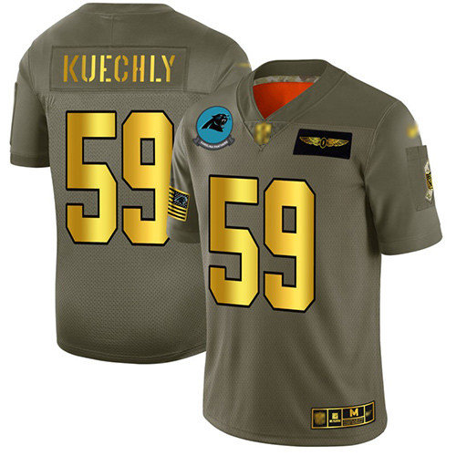 Personalized Panthers #59 Luke Kuechly Camo Gold Men’s Stitched Football Limited 2019 Salute To Service Jersey