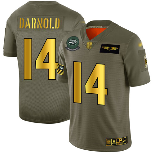 Personalized Jets #14 Sam Darnold Camo Gold Men’s Stitched Football Limited 2019 Salute To Service Jersey