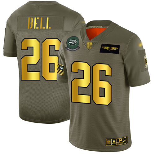 Personalized Jets #26 Le’Veon Bell Camo Gold Men’s Stitched Football Limited 2019 Salute To Service Jersey