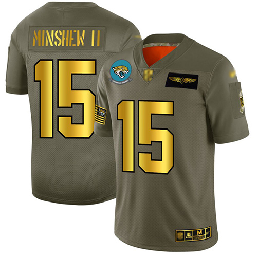 Personalized Jaguars #15 Gardner Minshew II Camo Gold Men’s Stitched Football Limited 2019 Salute To Service Jersey