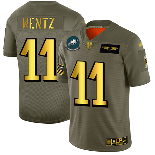 Personalized Eagles #11 Carson Wentz Camo Gold Men’s Stitched Football Limited 2019 Salute To Service Jersey