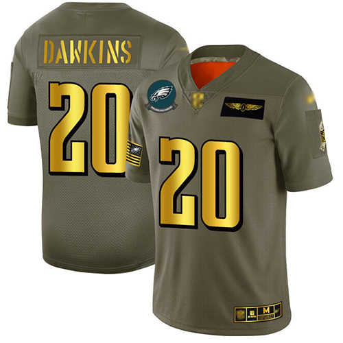 Personalized Eagles #20 Brian Dawkins Camo Gold Men’s Stitched Football Limited 2019 Salute To Service Jersey