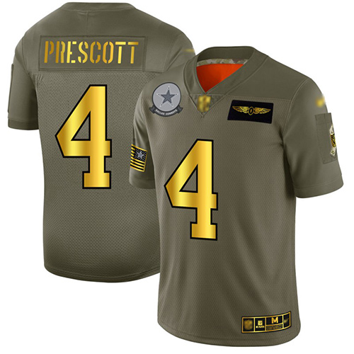 Personalized Cowboys #4 Dak Prescott Camo Gold Men’s Stitched Football Limited 2019 Salute To Service Jersey