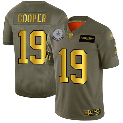 Personalized Cowboys #19 Amari Cooper Camo Gold Men’s Stitched Football Limited 2019 Salute To Service Jersey