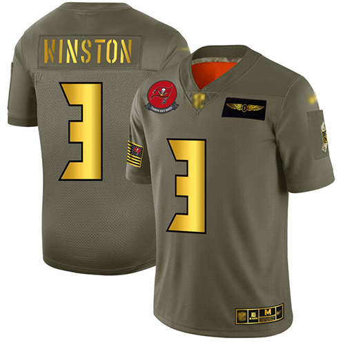 Personalized Buccaneers #3 Jameis Winston Camo Gold Men’s Stitched Football Limited 2019 Salute To Service Jersey