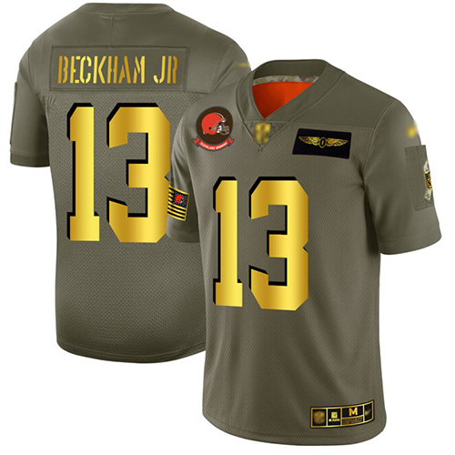 Personalized Browns #13 Odell Beckham Jr Camo Gold Men’s Stitched Football Limited 2019 Salute To Service Jersey