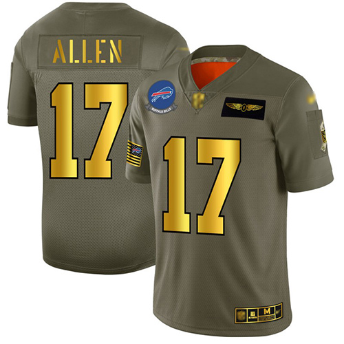 Personalized Bills #17 Josh Allen Camo Gold Men’s Stitched Football Limited 2019 Salute To Service Jersey
