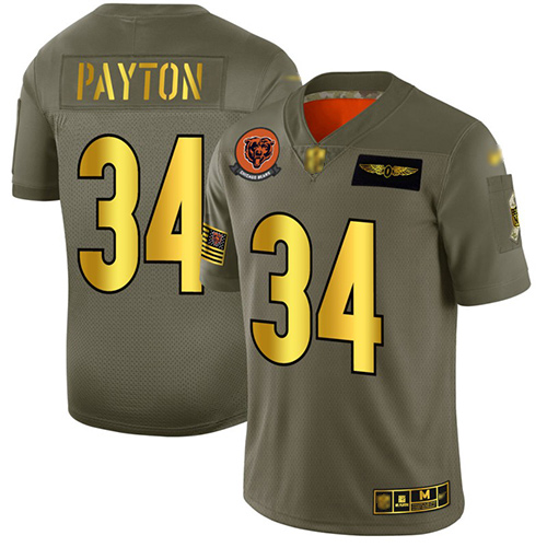 Personalized Bears #34 Walter Payton Camo Gold Men’s Stitched Football Limited 2019 Salute To Service Jersey