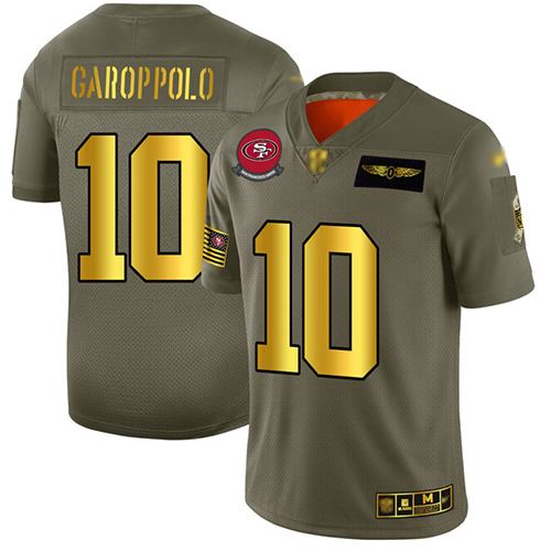 Personalized 49ers #10 Jimmy Garoppolo Camo Gold Men’s Stitched Football Limited 2019 Salute To Service Jersey