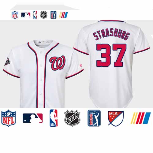 Personalized Youth Washington Nationals #37 Stephen Strasburg White 2019 World Series Bound Washington Nationals Cool Base Jersey