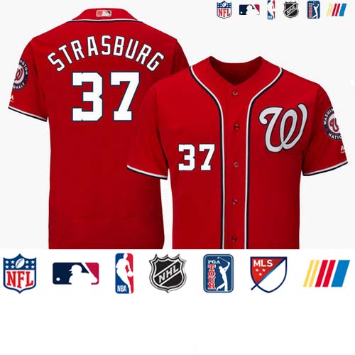 Personalized Men’s Washington Nationals #37 Stephen Strasburg Red Flex Base Jersey