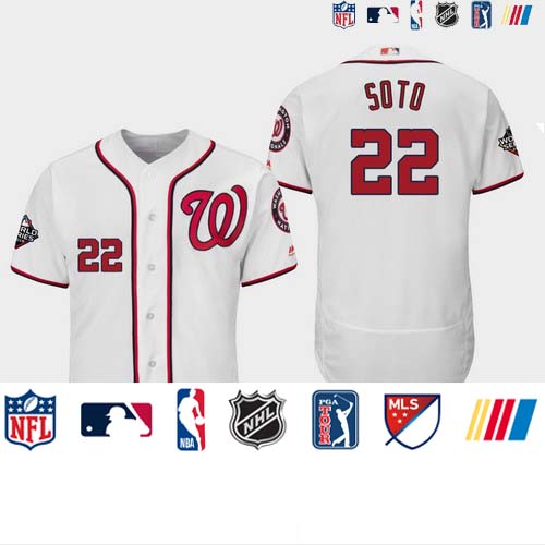 Personalized Men’s Washington Nationals #22 Juan Soto White 2019 World Series Bound Flex Base Authentic Jersey