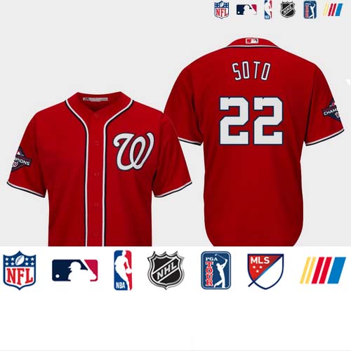 Personalized Men’s Washington Nationals #22 Juan Soto 2019 World Series Champions Cool Base Alternate Red Jersey