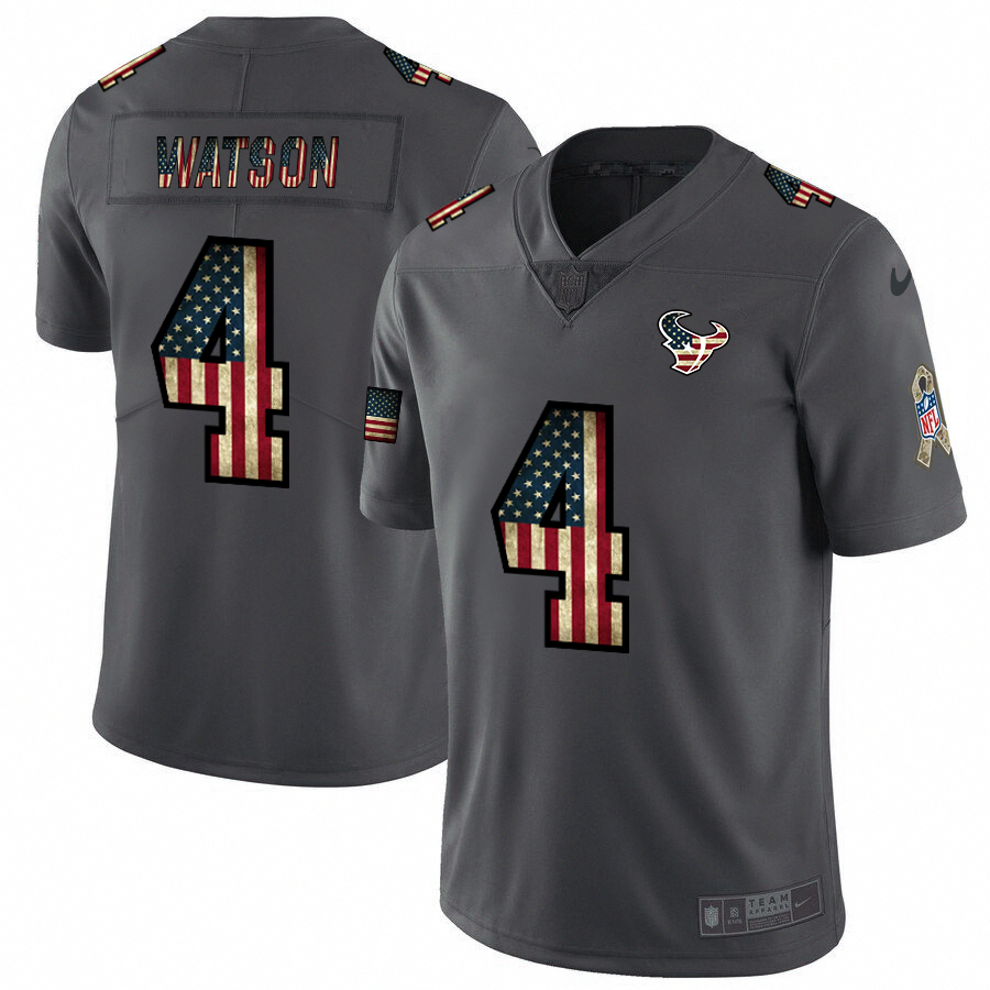 Personalized Texans 4 Deshaun Watson 2019 Salute To Service USA Flag Fashion Limited Jersey
