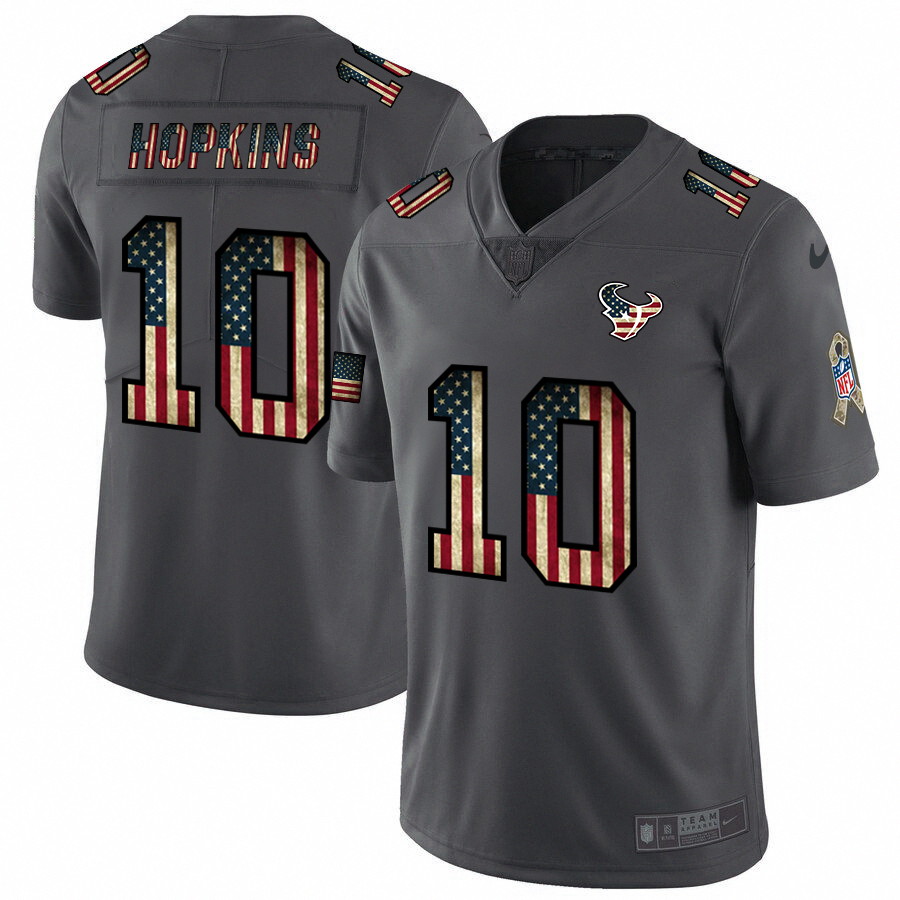 Personalized Texans 10 DeAndre Hopkins 2019 Salute To Service USA Flag Fashion Limited Jersey