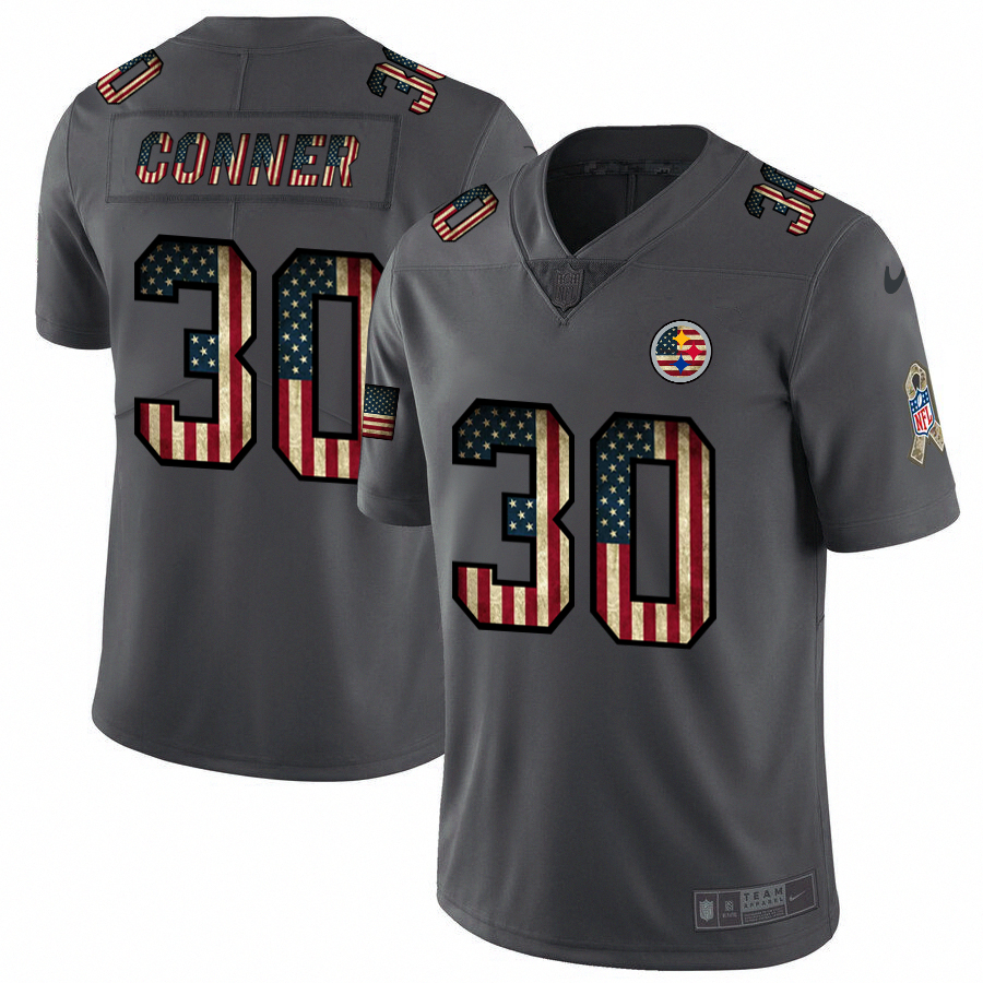 Personalized Steelers 30 James Conner 2019 Salute To Service USA Flag Fashion Limited Jersey