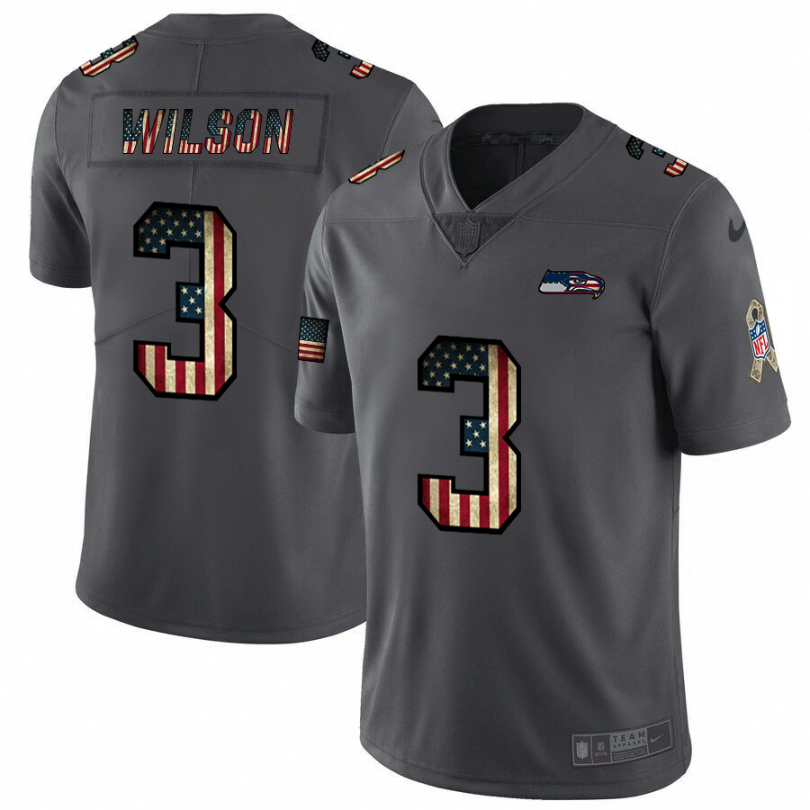 Personalized Seahawks 3 Russell Wilson 2019 Salute To Service USA Flag Fashion Limited Jersey