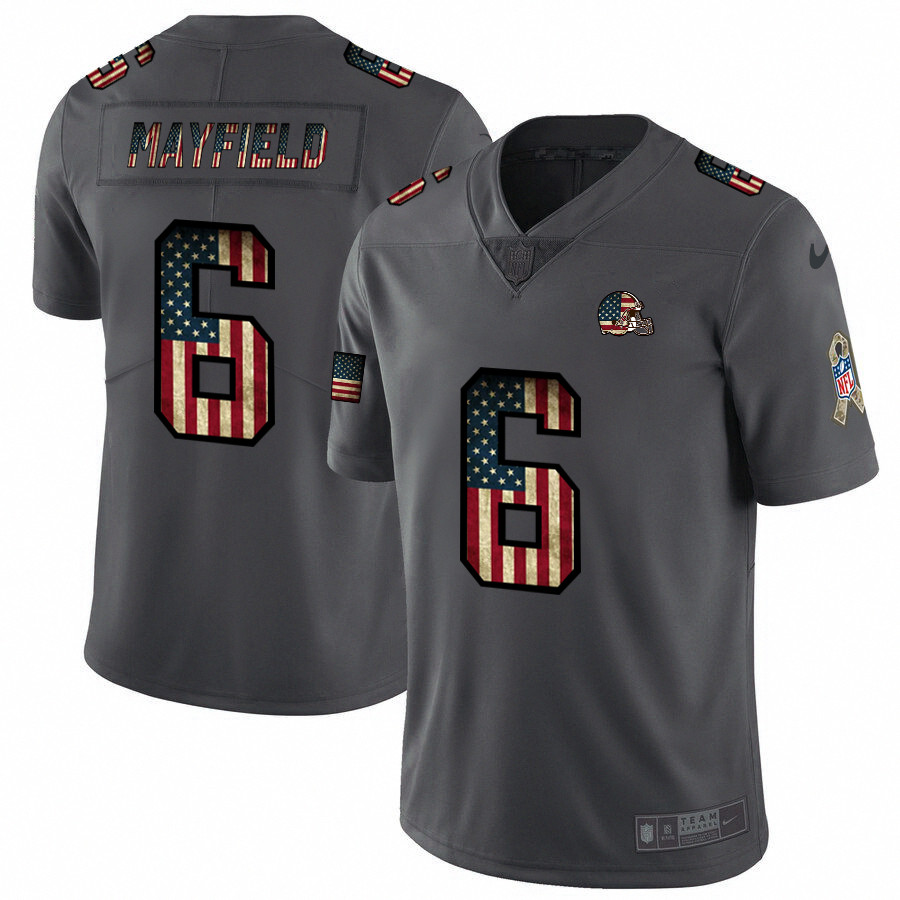 Personalized Browns 6 Baker Mayfield 2019 Salute To Service USA Flag Fashion Limited Jersey