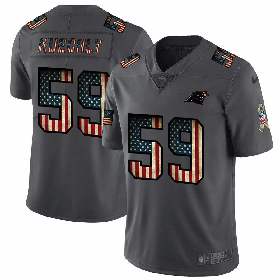 Personalized Panthers 59 Luke Kuechly 2019 Salute To Service USA Flag Fashion Limited Jersey