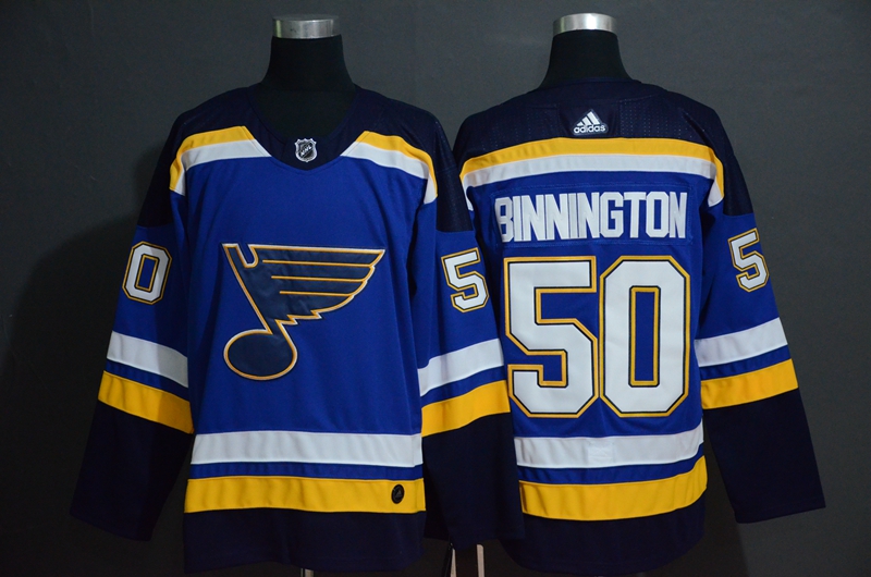 Personalized Blues 50 Jordan Binnington Blue Jersey