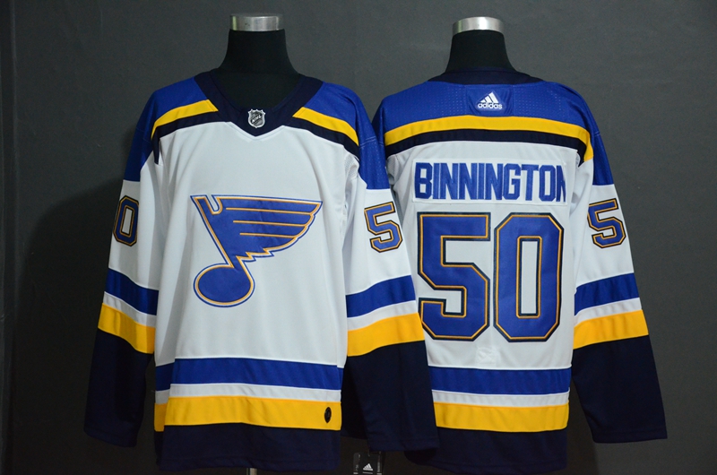 Personalized Blues 50 Jordan Binnington White Jersey