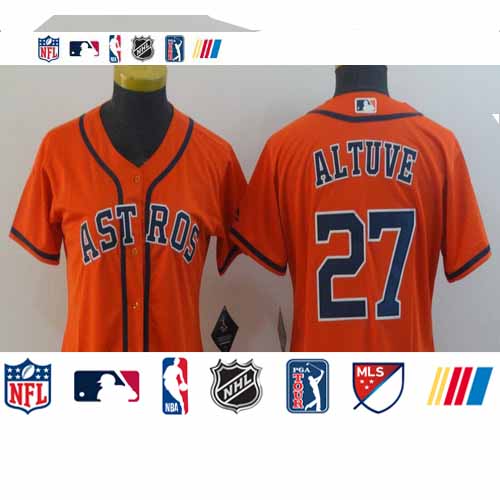 Personalized Women Astros 27 Jose Altuve Orange Women Cool Base Jersey