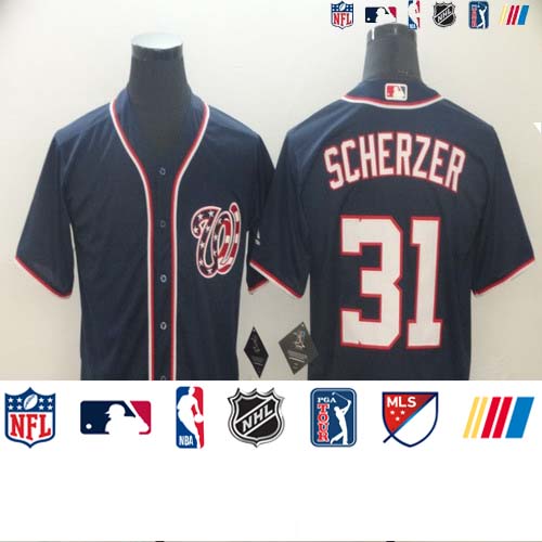 Personalized Nationals 31 Max Scherzer Navy Cool Base Jersey