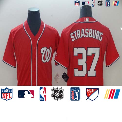 Personalized Nationals 37 Stephen Strasburg Red Cool Base Jersey