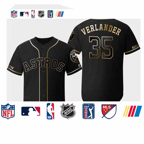 Personalized Astros 35 Justin Verlander Black Gold Flexbase Jersey