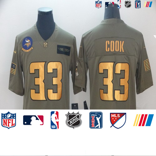 Personalized Vikings 33 Dalvin Cook 2019 Olive Gold Salute To Service Limited Jersey
