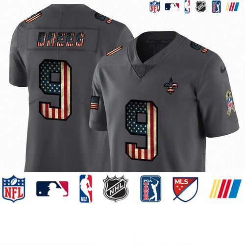 Personalized Saints 9 Drew Brees 2019 Salute To Service USA Flag Fashion Limited Jersey