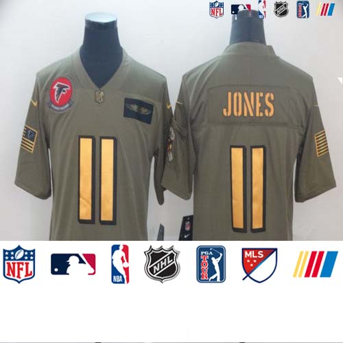 Personalized Falcons 11 Julio Jones 2019 Olive Gold Salute To Service Limited Jersey