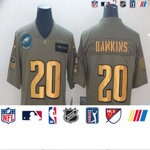 Personalized Eagles 20 Brian Dawkins 2019 Olive Gold Salute To Service Limited Jersey