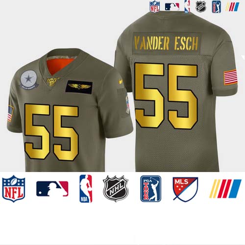 Personalized Cowboys 55 Leighton Vander Esch 2019 Olive Gold Salute To Service 100th Season Limited Jersey