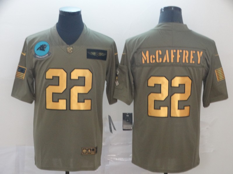 Personalized Panthers 22 Christian McCaffrey 2019 Olive Gold Salute To Service Limited Jersey