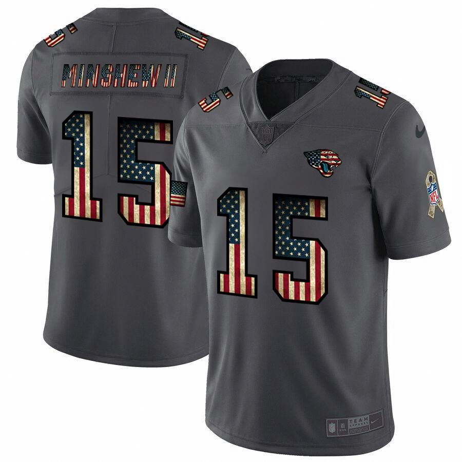 Personalized Jaguars 15 Gardner Minshew II 2019 Salute To Service USA Flag Fashion Limited Jersey