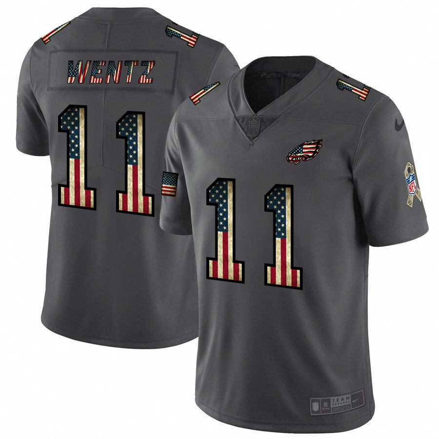 Personalized Eagles 11 Carson Wentz 2019 Salute To Service USA Flag Fashion Limited Jersey