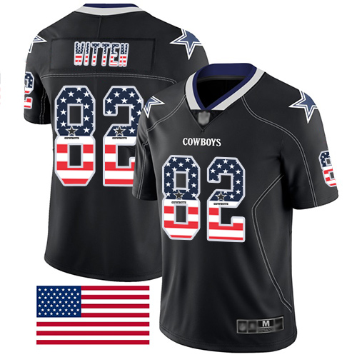 Personalized Cowboys #82 Jason Witten Black Men’s Stitched Football Limited Rush USA Flag Jersey