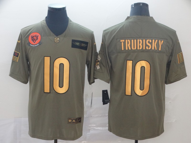 Personalized Bears 10 Mitchell Trubisky 2019 Olive Gold Salute To Service Limited Jersey