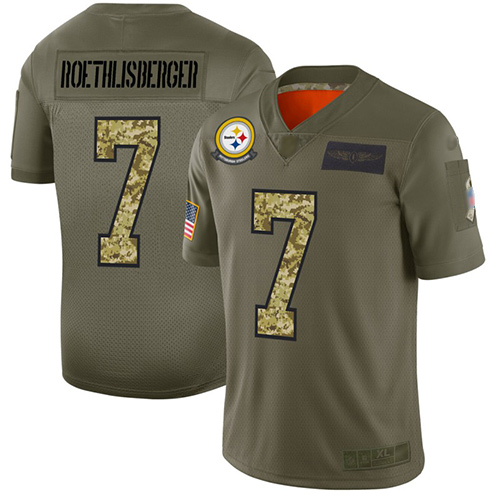 Personalized Steelers #7 Ben Roethlisberger Olive Camo Men’s Stitched Football Limited 2019 Salute To Service Jersey