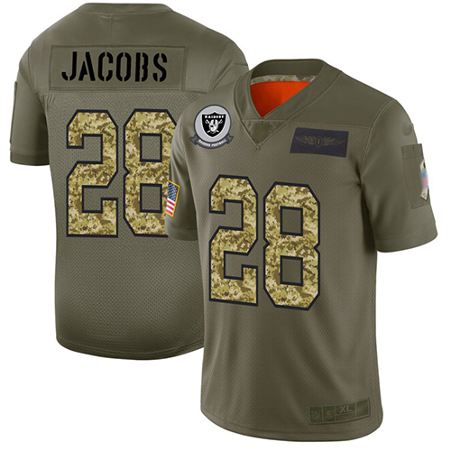 Personalized Raiders #28 Josh Jacobs Olive Camo Men’s Stitched Football Limited 2019 Salute To Service Jersey