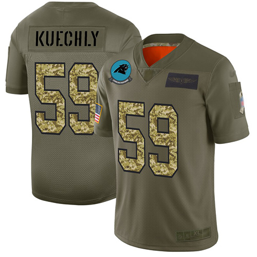 Personalized Panthers #59 Luke Kuechly Olive Camo Men’s Stitched Football Limited 2019 Salute To Service Jersey